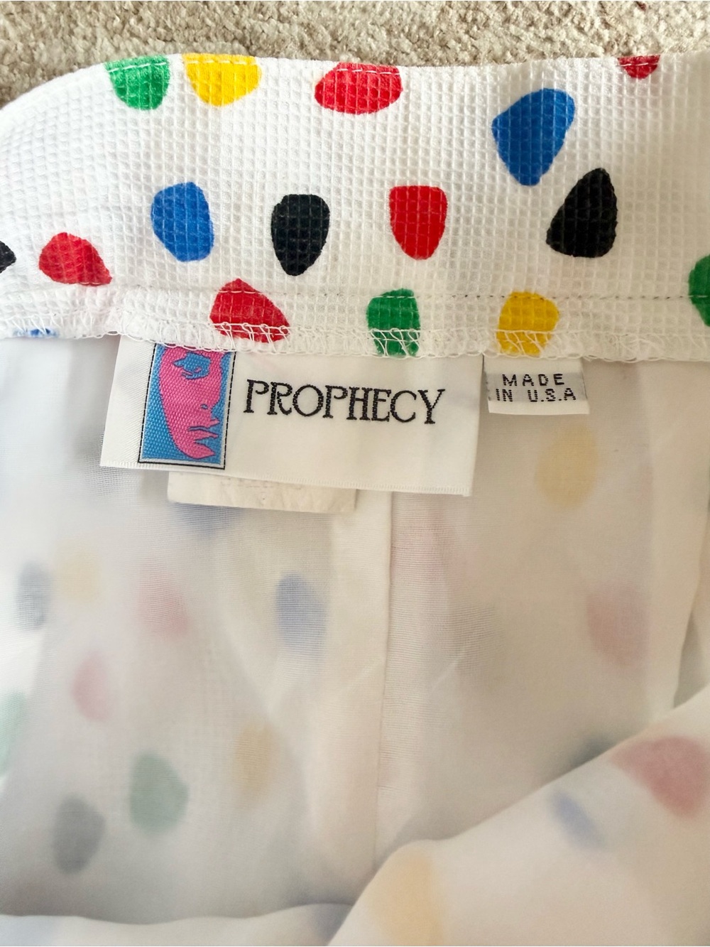 VINTAGE 80s/90s Prophecy Multicolor Confetti Print on White A-Line Skirt XS - Picture 4 of 8